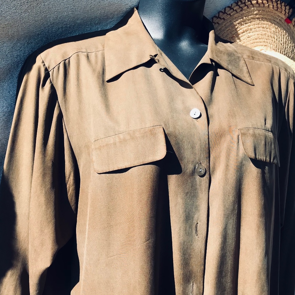 Barry Bricken olive oversized long sleeve silk camp shirt, L - Picture 5 of 5